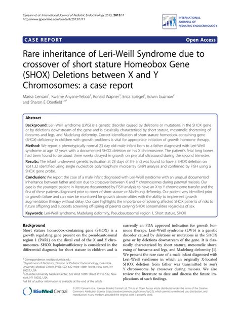 Pdf Rare Inheritance Of Leri Weill Syndrome Due To Crossover Of Short
