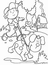 Coloring Dog Boy Dogs His Pages Printable Kids Color Print Animals Walking Two Children Leash Cat Adult Animal Justcolor sketch template
