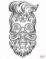 Coloring Sugar Skull Pages Hipster Drawing Printable Halloween sketch template