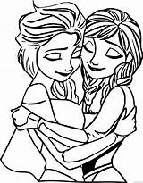 Coloring Elsa Anna Pages Hugging Coloring4free sketch template