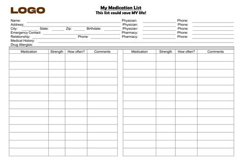 images  printable medication list card  printable
