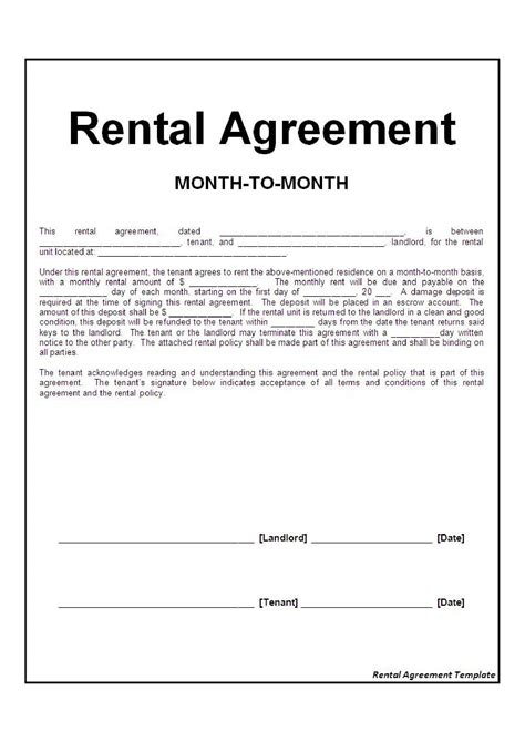 month  month rental agreement form