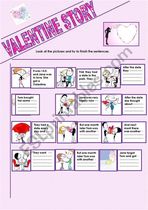 valentine story esl worksheet  renca