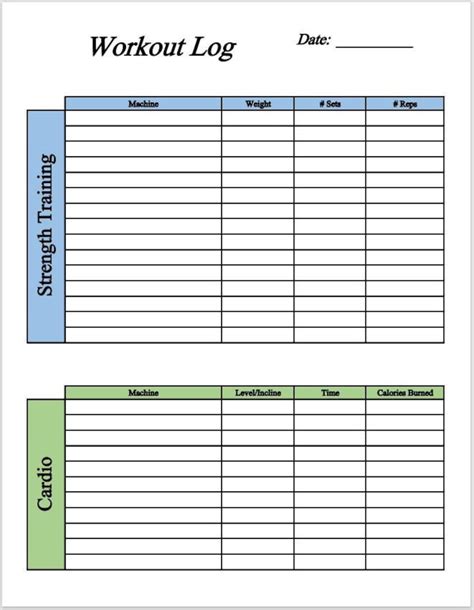 fitness workout exercise log printable  file etsy