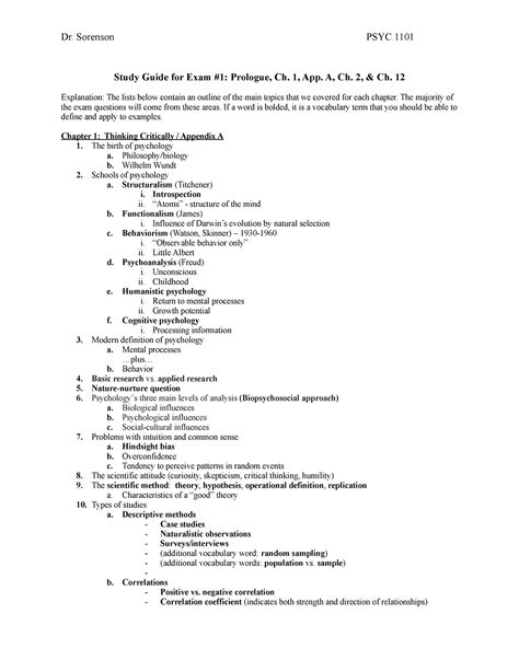 exam  study guide  fa dr sorenson psyc  study guide  exam prologue ch  app