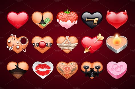 Set Of Vector Sex Hearts Icons Icons ~ Creative Market