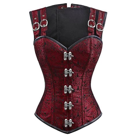 red brocade collared top cupless sexy corset vest steampunk corset