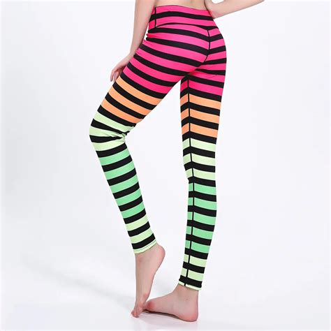 hot sexy fitness elastic waist leggings sporting multicolor gradient