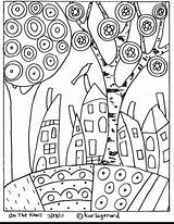 Hundertwasser Coloring Malvorlagen Boompje Huisje Beestje Tekening Ausmalen Grundschule Sketch Disegni Colorare Redwork Broder Naive Abstrakte Kostenlos Kunstunterricht Wzory Rysowania sketch template