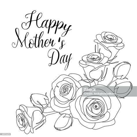 mothers day greeting card  roses coloring page  adults stock