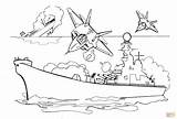 Battleship Coloring Pages Aircraft Carrier Print Bombs Ships Mustang Printable Ship Battle Color Drawing Military Sailing Attacking Air Kids Navy sketch template