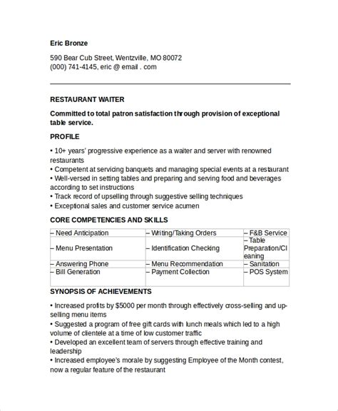 sample waiter resume templates sample templates