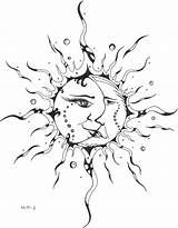Sun Moon Drawing Drawings Sketch Celestial Trippy Tattoo Flower Getdrawings Line Paintingvalley sketch template