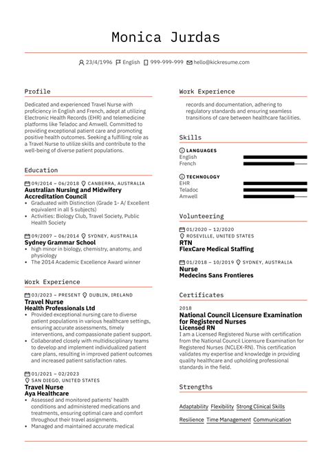 travel nurse resume sample kickresume