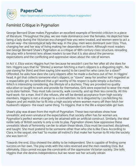 feminist critique  pygmalion  essay   words