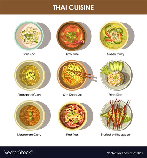 thai cuisine poster with traditional dishes vector image