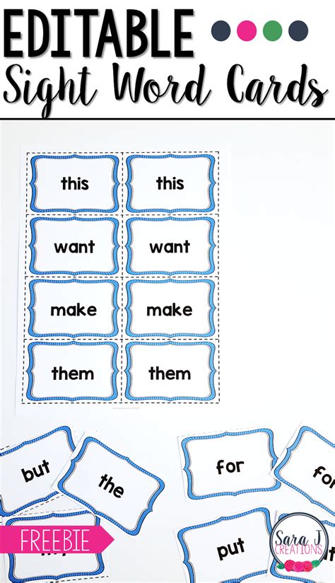 editable sight word cards sara  creations