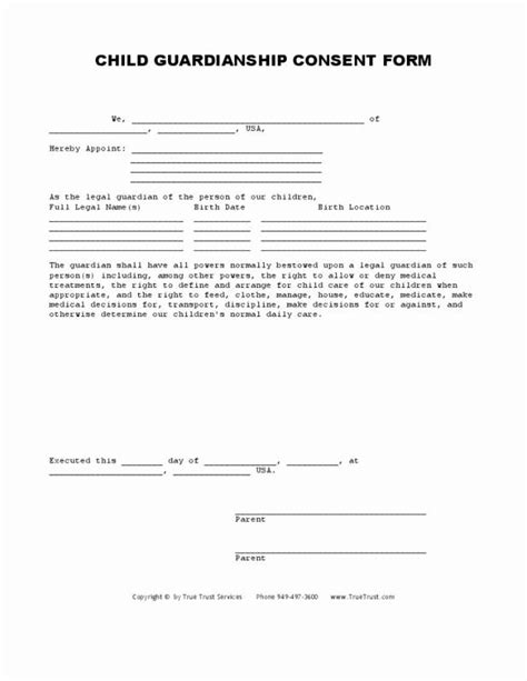 printable child guardianship forms lovely  printable legal