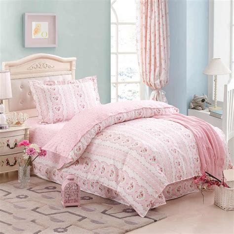 Girls Pink Flower Heart Bed Duvet Cover Sheet Pillowcase