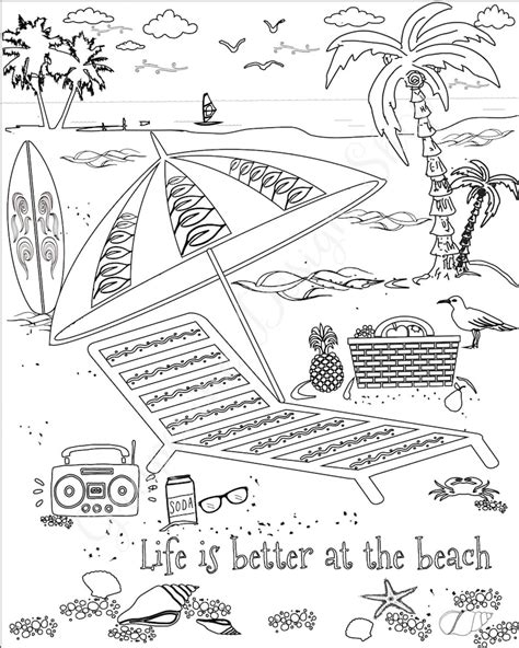 beach coloring pages adult coloring sheets set   etsy