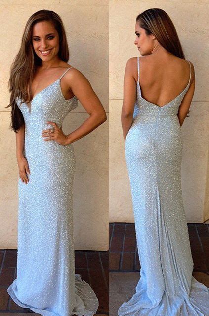 blue sequin prom dresses spaghetti straps sexy long sleeveless evening dresses elegant formal