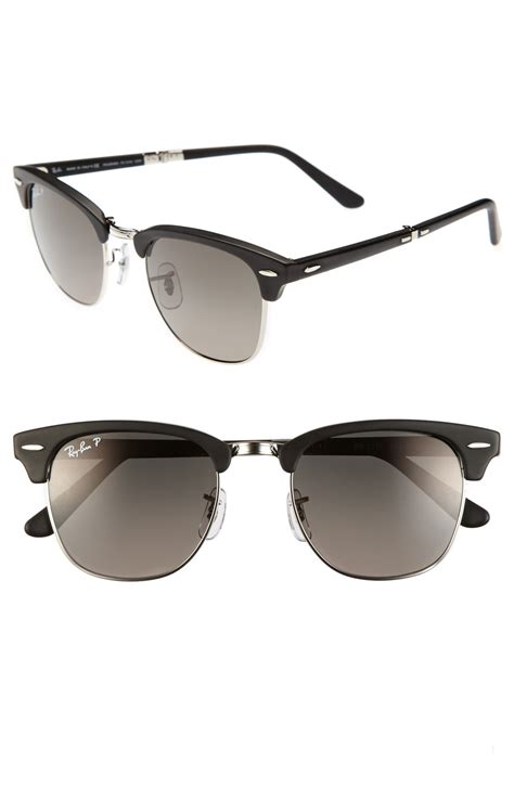 ray ban clubmaster 51mm polarized folding sunglasses in black matte