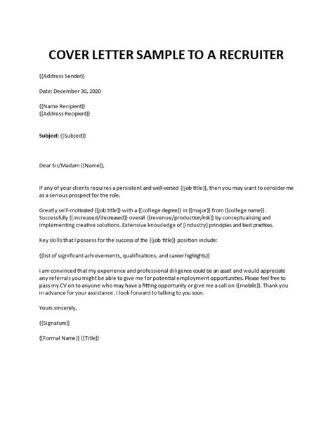 cover letter sample   recruiter