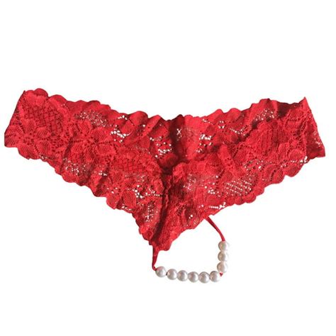 Ydkzymd Thongs Underwear For Women Sexy Lace Crotchless Cotton Pearls G