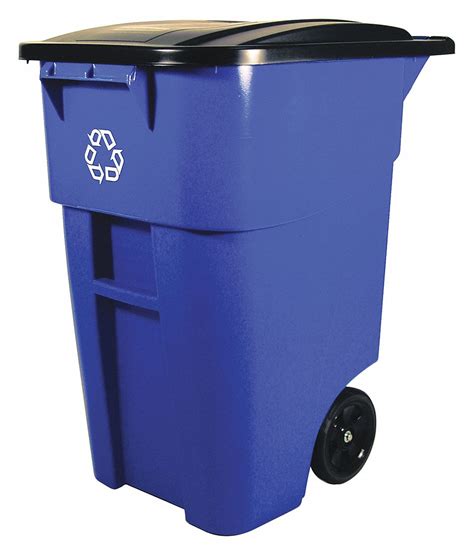 rubbermaid commercial products  gal rectangular recycling rollout trash  plastic blue