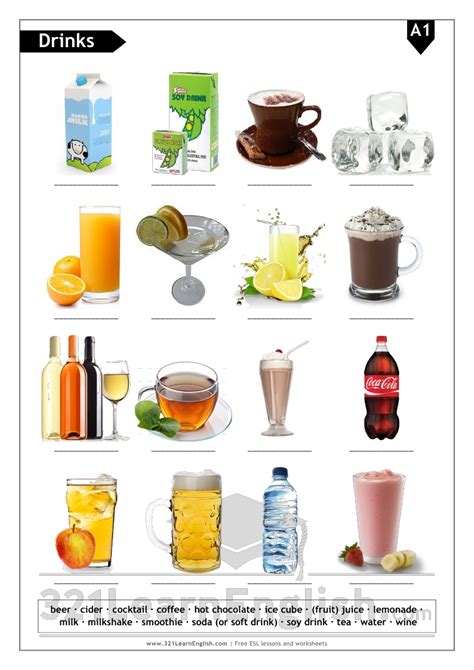 learn englishcom esl vocabulary drinks beverages basic