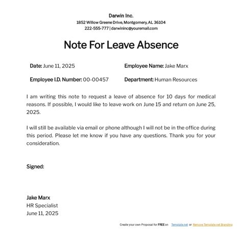 leave  absence application sample application  leave  absence