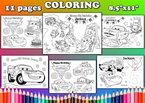 cars coloring pages cars birthday party favor  file etsy