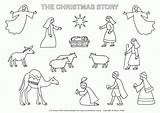 Coloring Nativity Christmas Pages Printable Story Scene Bible Colouring Kids Color Clipart Crib Print Stable Figures Set Manger Animals Jesus sketch template