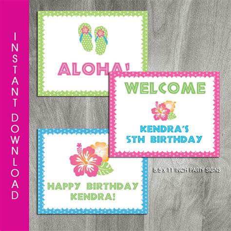 luau party signs  editable instant