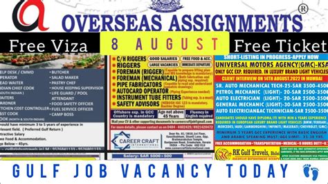 8 August 2022 Assignment Abroad Times Today Dubai Job Vacancy