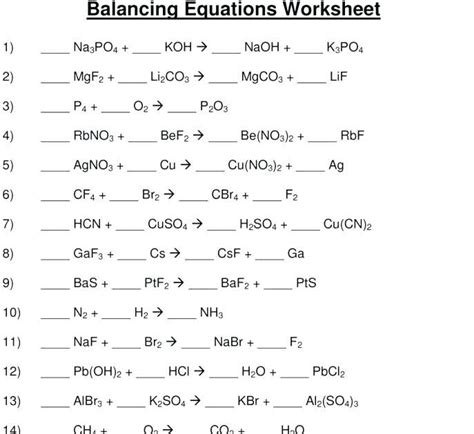 balancing equations worksheet answers