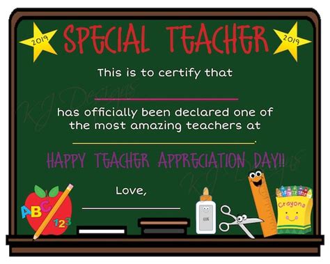 teacher appreciation certificate print teacher gift teacher etsy