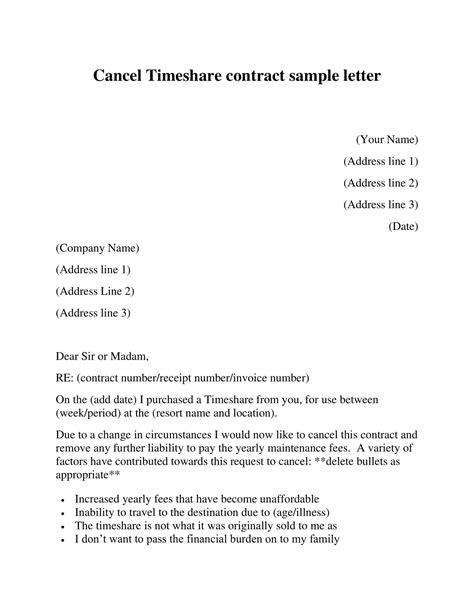 printable timeshare cancellation letter templates  word