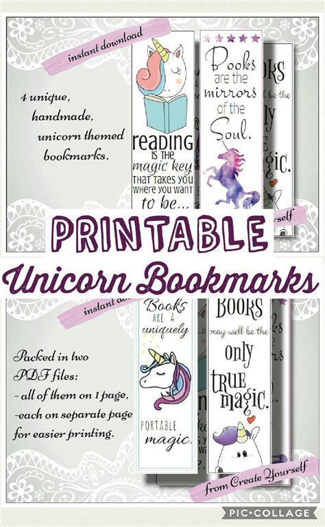 printable bookmark printable unicorn bookmark t for