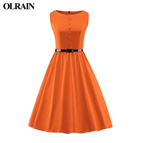 Olrain Women S Vintage Retro Dress Sleeveless O Neck Summer Knee Length