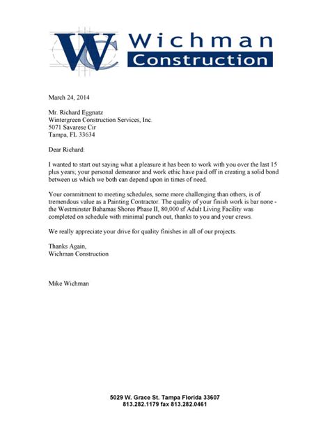 construction work sample letter  intent  construction work