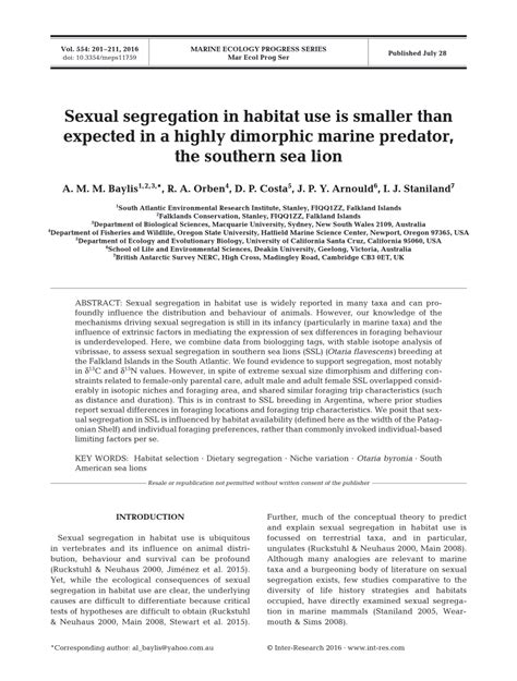 Pdf Sexual Segregation In Habitat Use Is Smaller Than Expected In A
