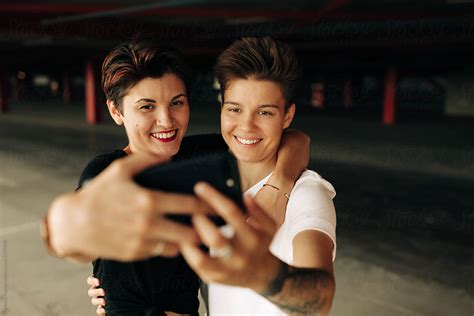 real lesbian couple in love by alexey kuzma lesbian selfie stocksy