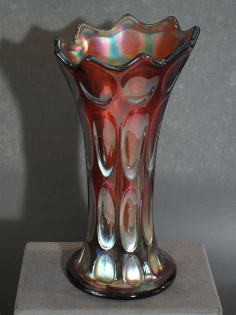 Fenton Long Thumbprint Vase Amethyst Carnival Glass 8