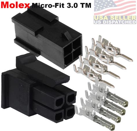 molex 4 circuits male and female housing w pins 20 24 awg micro fit 3