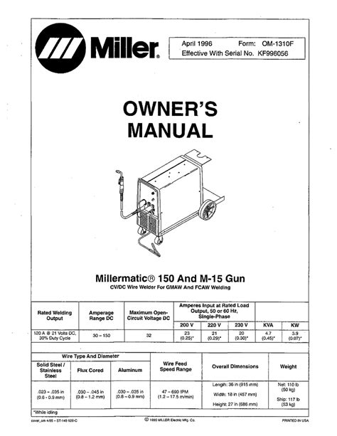 miller electric millermatic  owners manual   manualslib