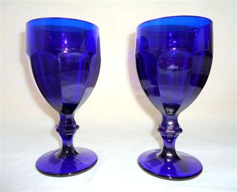 2 Duratuff Glass Goblets Cobalt Blue Heavy Vintage By