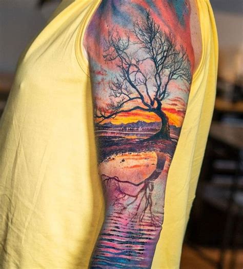 Peaceful Nature Sleeve Colorful Sleeve Tattoos Watercolor Tattoo