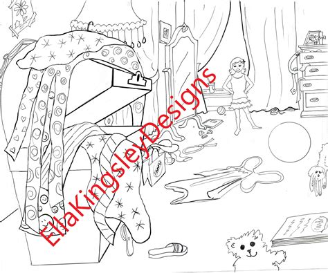 messy room coloring page etsy