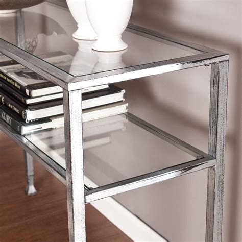 Sei Furniture Metal Glass Console Table In Silver And Black Cymax